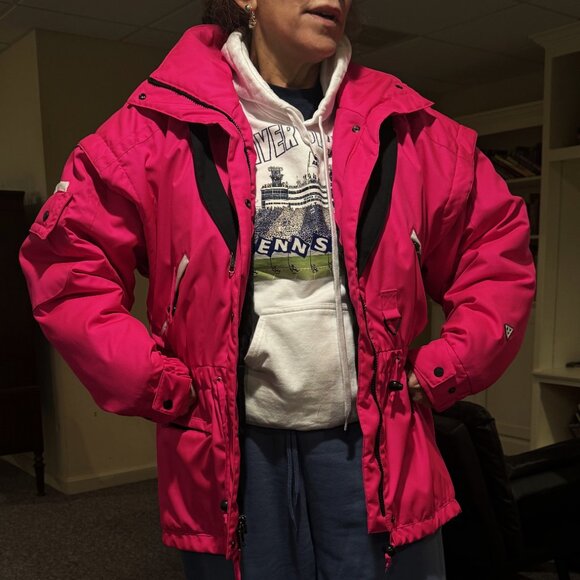 Vibrant Pink Ski & Snow Jacket with Black Trim & adjustable waistband - Picture 11 of 13